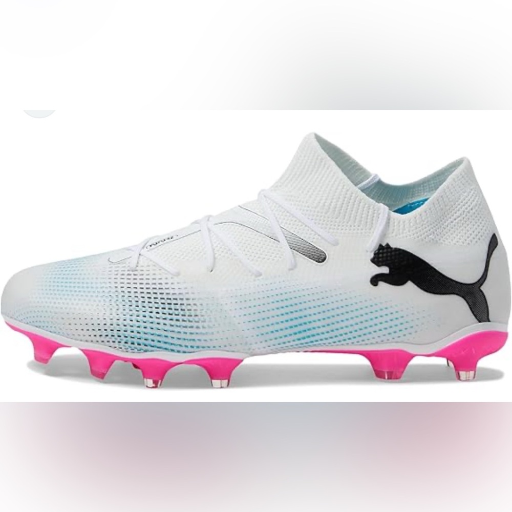 Puma kids Future 7 Match FG Cleats Size 1, Shoes White Black Pink Soccer Cleat